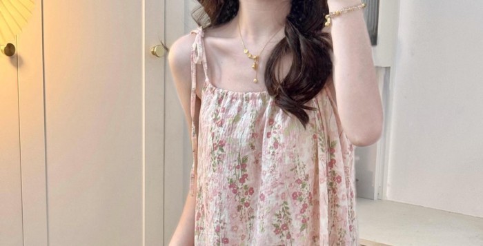 Mùa Hè  Ngọt Ngào Monet Vườn Suspender Váy Ngủ Có Miếng Lót Ngực Mới Bộ Đồ Ngủ Nữ Cao Cấp Nhà