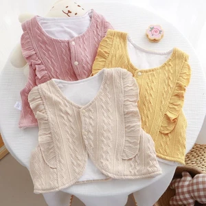 Áo Vest Trẻ Em Nữ Áo Khoác Xuân Thu Phong Cách Phương Tây Áo Ghi Lê Hai Lớp Cotton Nguyên Chấ