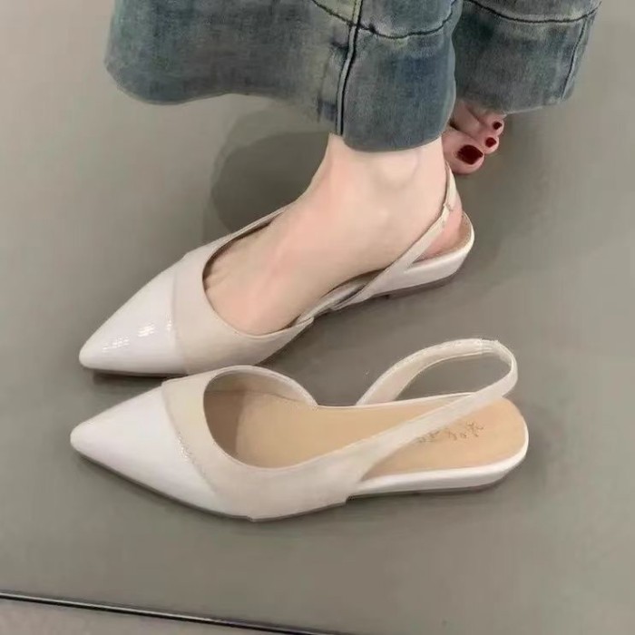 Đẹp kiểu cổ tích nhẹ nhàng mũi nhọn sau dép rỗng xuân hè thiết kế mới mũi nhọn giày thấp kiểu Ph