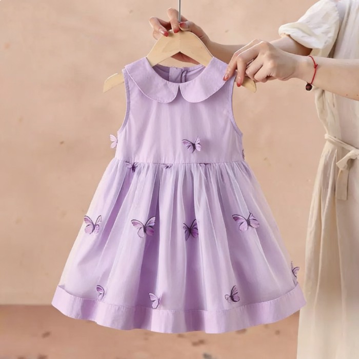 Bé Gái Đầm Bướm Mùa Hè Phong Cách Mới Trẻ Em Phong Cách Lưới Đầm Công Chúa Bé Búp Bê Cổ Áo Ve
