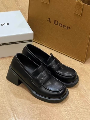 Giày Da Nhỏ Gót Dày Cho Nữ Mùa Xuân Mới Giày Lười Cao Gót Phong Cách Anh Quốc Retro Đa Năng Giày Ma