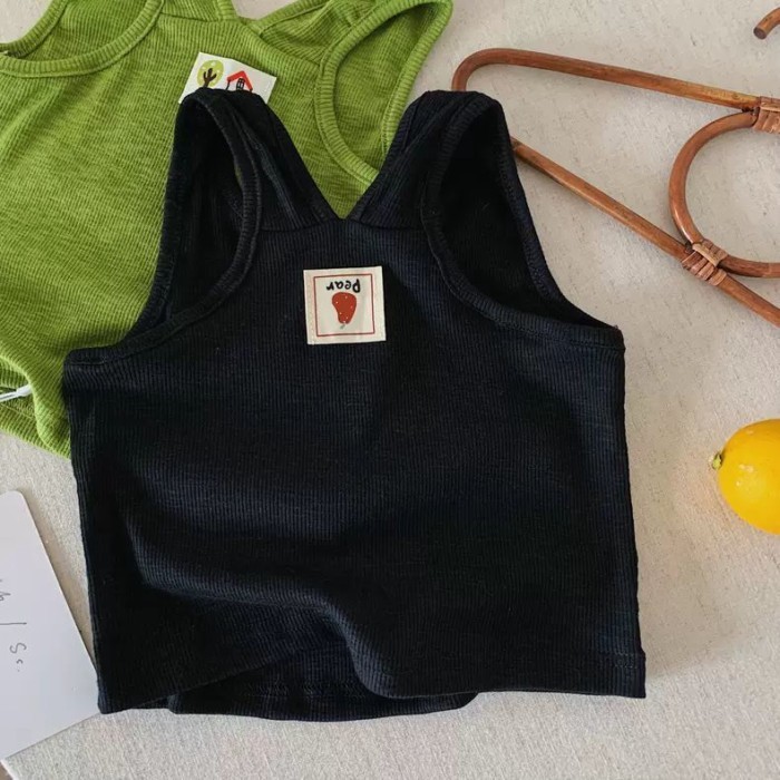 Children's Solid Color Vest Men's Summer New Children's Cartoon Label Top Baby High Elastic S