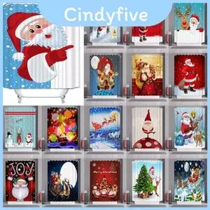 Rèm tắm Giáng sinh ông già Noel chống phai màu có móc chống thấm nước