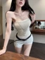 Thiết kế chuỗi hạt sequin nối yếm nữ mỏng vừa vặn bên trong mặc hot girl khí chất không tay