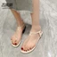Giày Sandal Nữ Da Đen Cổ La Mã Mùa Hè Đế Bằng Ngọc Trai Mũi Nhọn Giày Nữ Retro Giày Đi Biển