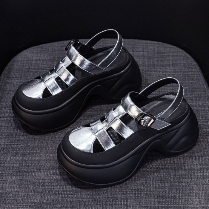 Giày Sandal Đế Dày Bao Đầu Sinh Viên Mùa Hè Nữ La Mã Giày Sandal Tăng Thông Thường Thoáng Khí Cao C