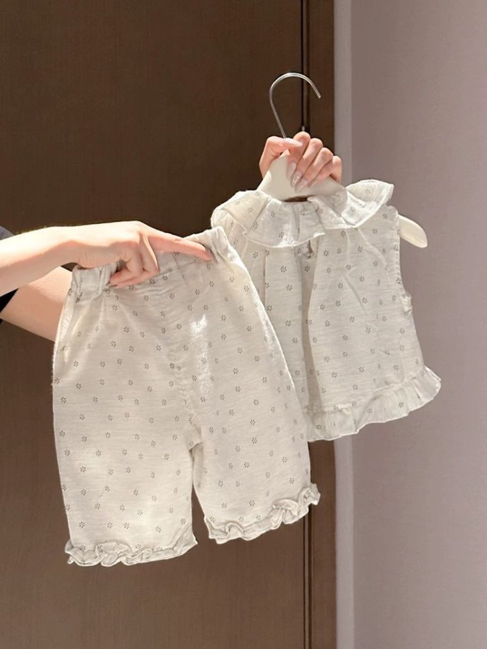 Bộ Đồ Bé Gái Cổ Áo Búp Bê Quần Áo Quần Áo Trẻ Em Bé Gái Họa Tiết Hoa 2 Bộ