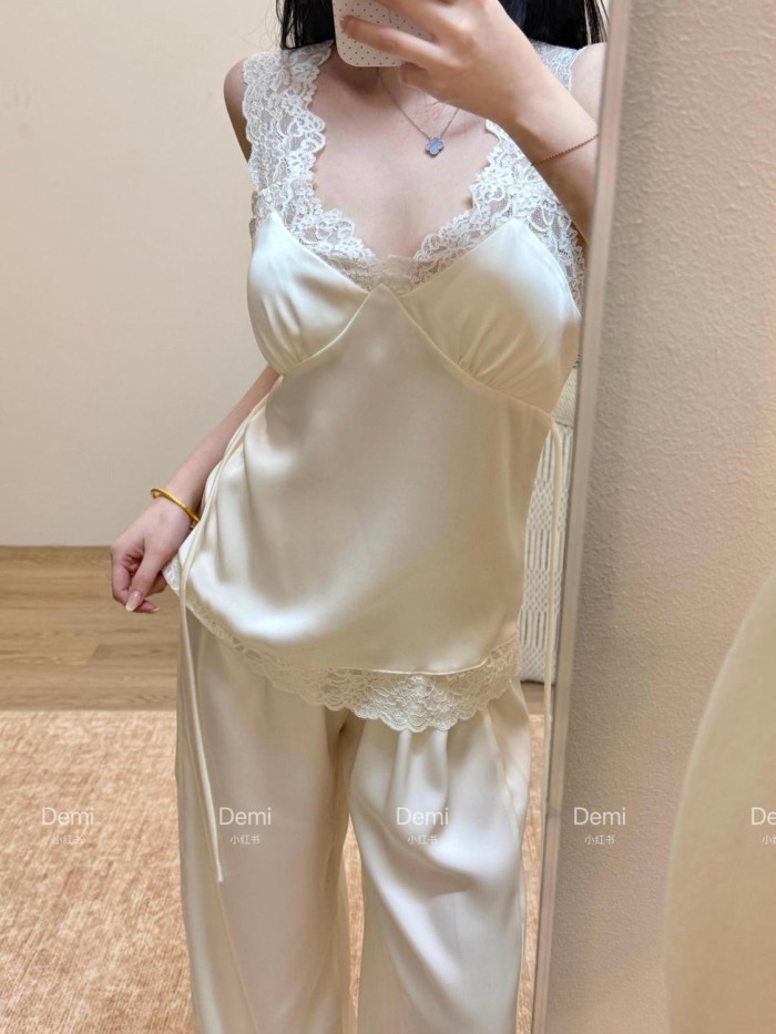 bộ đồ ngủ satin lụa băng cho nữ mùa xuân hè, quần lửng cao cấp, mỏng, gợi cảm, đồ mặc nhà, áo kh
