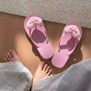 Korean Version Pink Embroidered Love Flip-flops Summer Seaside Beach Slippers Girls Soft-soled