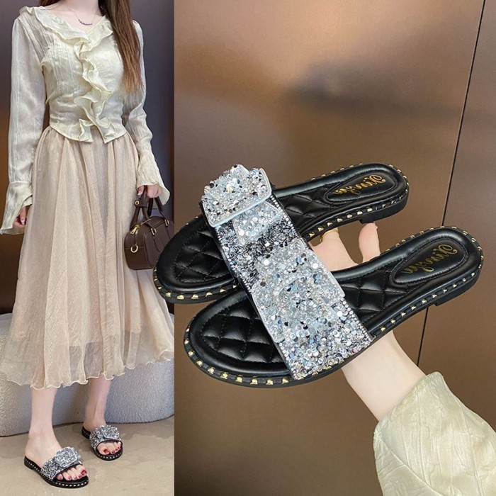 Giày lười nữ thắt nơ dành cho giới xã hội, dép sandal nữ thông thường mùa hè đế bệt cao cấp