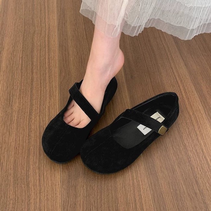 Giày bệt mũi tròn miệng nông phong cách retro dành cho nữ mùa hè có váy Giày Mary Jane đế mềm kiểu