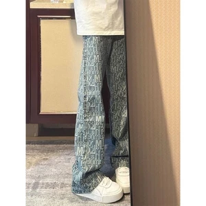 Quần jeans bootcut jacquard in chữ đầy đủ dành cho nam trong mùa hè Quần ống đứng nam thiết k