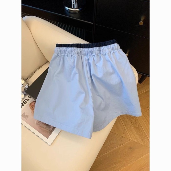 Korean Style Loose Spliced waist Shorts For Women Summer Drawstring Loose Lazy Style Casual S