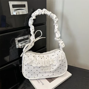 Túi đeo vai ren chấm bi retro phong cách Nhật Bản mềm mại cho bé gái xếp ly nách túi xuân hè pho