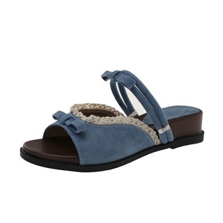 Sweet Style Floral Thick-soled Flip-flops For Women Summer New Outer Wear Bow-knot Open-toe D