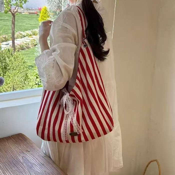 Mới Dung Tích Lớn Sọc Đeo Vai Đơn Thời Trang Túi Nữ Đơn Giản Lười Túi Đi Làm Đa Năng Thông Thư