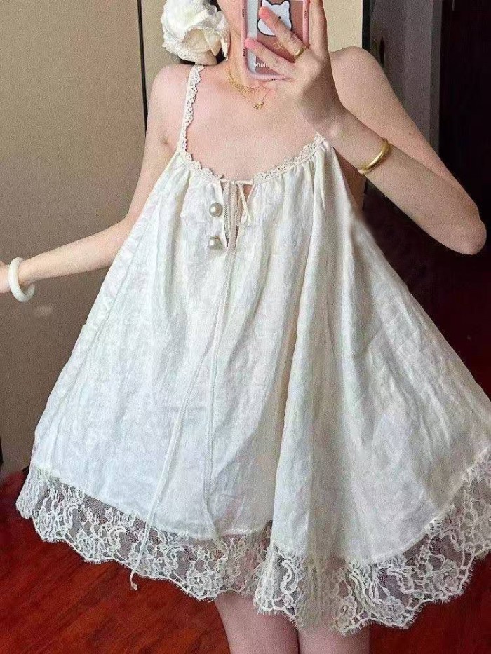 Váy ngủ gợi cảm, bà bầu có thể mặc dây treo ren, đồ ngủ ngắn, áo vest mùa hè cotton mây, quần