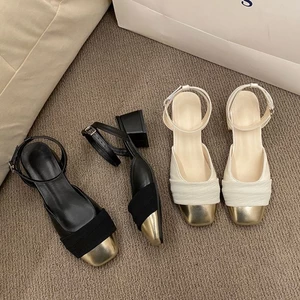 Giày sandal đế dày kiểu Pháp đa năng mùa hè cổ tích dành cho nữ mùa hè Giày gót dày kiểu Pháp phong