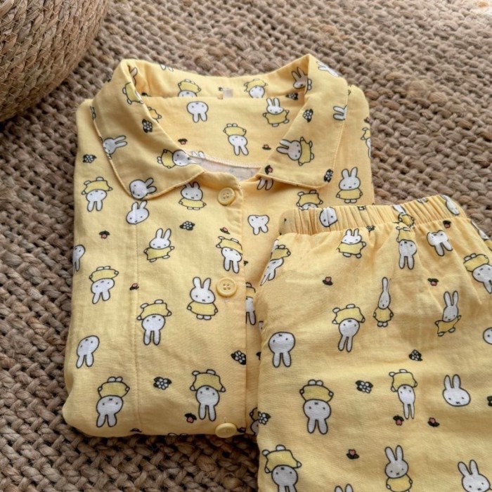 Kem Miffy Rabbit Cardigan Ins Cloud Cotton Bộ Đồ Ngủ Nữ Ngắn Tay Quần Short Cô Gái Ngọt Ngào Mặc