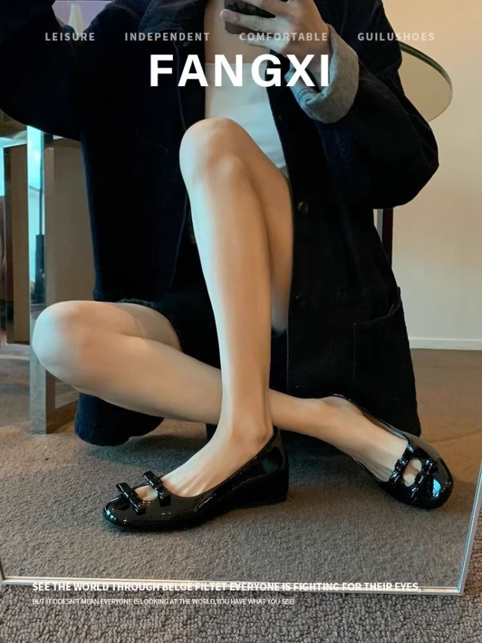 Mary Jane French Bow Ballet Vuông Mũi Nông Đầu Xuân Giày Đẹp Cho Người Nhỏ