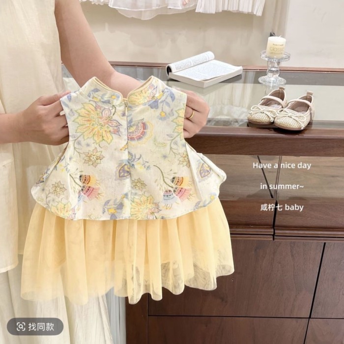 Váy Sườn Xám Cho Bé Gái Váy Không Tay Hoa Phong Cách Quốc Gia Cho Bé Gái Hanfu