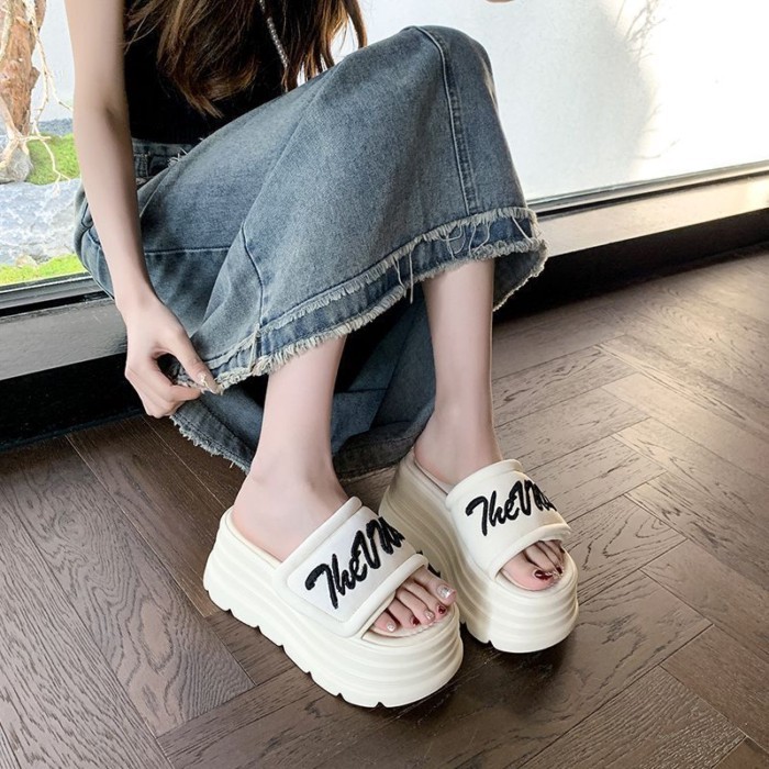 Dép đế bệt Dopamine 6cm dành cho nữ mùa hè dành cho người nhỏ con, dép đế dày một chữ thần kỳ giúp