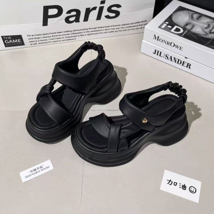 Mùa Hè Da Mềm Đế Dày Tăng Chiều Cao Giày Sandal Nữ Đa Năng Hở Mũi Miệng Cá La Mã Giày Đi Biển Cho N