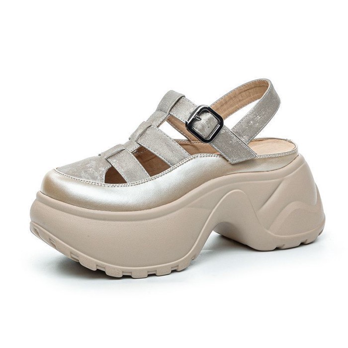 Giày Sandal Đế Dày Bao Đầu Sinh Viên Mùa Hè Nữ La Mã Giày Sandal Tăng Thông Thường Thoáng Khí Cao C