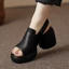 Giày sandal đế dày màu đen thon gọn đa năng, dép nữ nhà giàu, giày nữ nhà giàu, gót dày, dép nữ cao