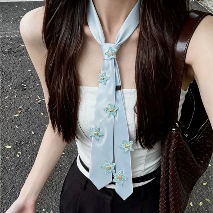 Cà vạt dài ngôi sao ngọt ngào và mát mẻ theo phong cách Millennial dành cho nữ, cá tính đa năng,