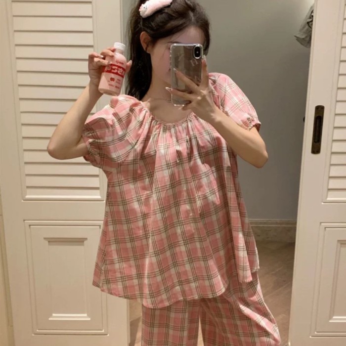 bộ đồ ngủ kẻ sọc cho nữ mùa hè mới phong cách Hàn Quốc mới dành cho sinh viên quần ngắn tay mặc