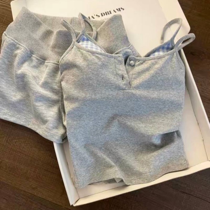Bộ đồ ngủ có đệm ngực, quần đùi nữ có dây gợi cảm, bộ đồ mặc ở nhà, giả hai mảnh gợi cảm