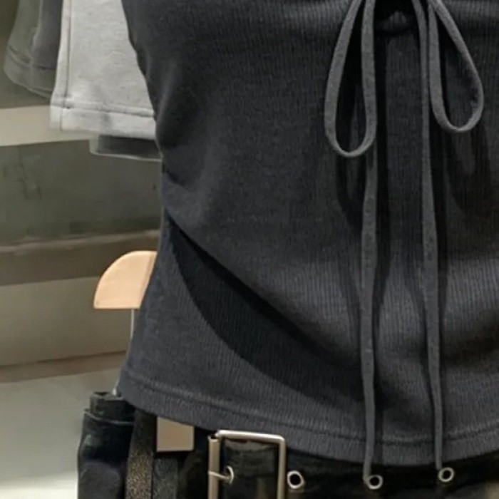 Áo vest nữ dây chéo cổ thiết kế, áo cộc tay ngắn ôm dáng