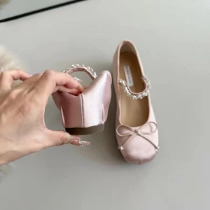 phiên bản kim cương giả cao hơn 5cm Pháp giày ba lê nữ satin nơ nông miệng Mary Jane giày