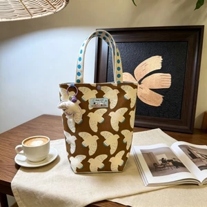 Phong Cách Cổ Điển Nâu Retro Hòa Bình Chim Canvas Túi Xô Nhật Bản Chấm Bi Tay Túi Nhỏ Di Động