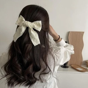 chiếc nơ kiểu Pháp, kẹp tóc ngọc trai phong cách retro, kẹp lò xo khí chất, băng đô vải ngọc trai