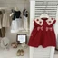 váy bé gái váy mùa hè nơ đỏ dâu sundress váy bé gái