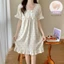 Yunduo Cotton Short-sleeved Nightgown With Breast Pads For Girls Summer Thin Sweet Loose Pajamas