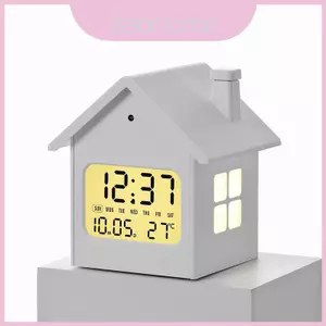 Đồng hồ báo thức kỹ thuật số chủ đề ngôi nhà dành cho trẻ em có đèn ngủ và màn hình lịch cho phòng trẻ em