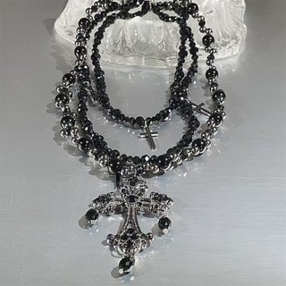 ngành công nghiệp nặng nhiều lớp áo len dây chuyền choker niche đen ngọc trai đính cườm vòng