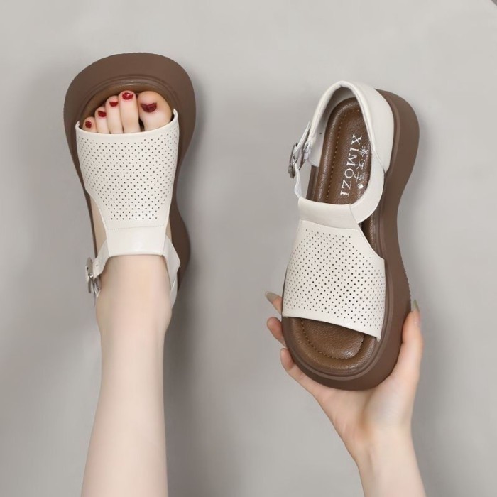 Giày sandal đế dày mùa hè kiểu La Mã có chân váy Giày sandal đi biển đế mềm hở mũi nhỏ dành cho nữ