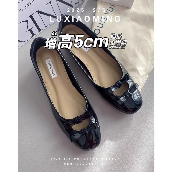 Mary Jane French Bow Ballet Vuông Mũi Nông Đầu Xuân Giày Đẹp Cho Người Nhỏ