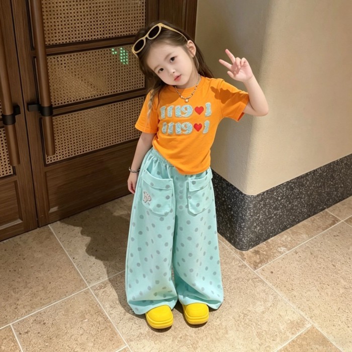 Girls Summer Thin Letter Printed Short-sleeved T-shirt New Fashion Style Little Girl Versatil