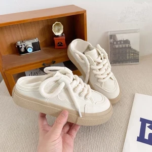 đôi giày vải canvas hai dây màu trắng sữa dành cho nữ mùa xuân hè mới thiết kế thích hợp cho sin
