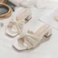 Dép quai ngang mũi vuông dành cho nữ Giày sandal nữ cỡ lớn mùa hè Giày cao gót đế dày phong cách Hà