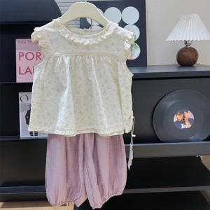 Bé Gái Hoa Họa Tiết Hoa Áo Trẻ Em Phong Cách Mục Vụ Cổ Phối Ren Dolly Quần Áo Mùa Hè Mới Bé G