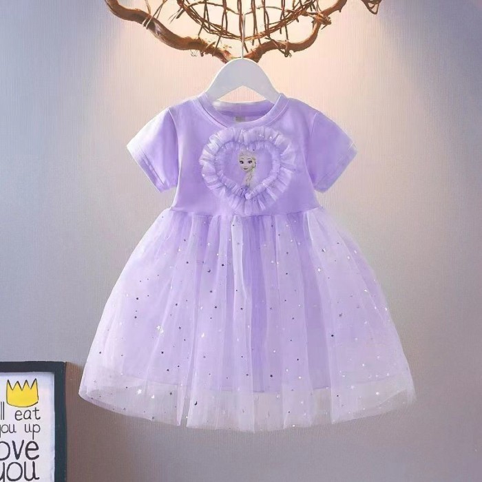 Đầm Công Chúa Elsa Nữ Tay Ngắn Mùa Hè Nữ Mới Frozen Elsa Disney Trẻ Em Sinh Nhật Cao Cấp Đầm