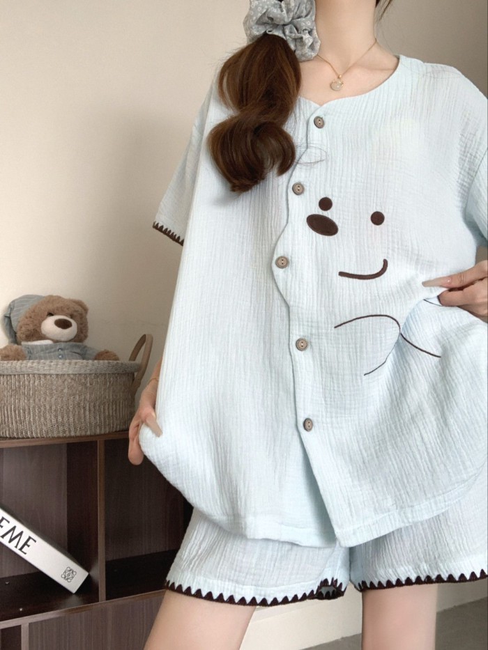 New Korean Version Of Cartoon Pajamas For Women Summer Short-sleeved Shorts Internet Celebrit