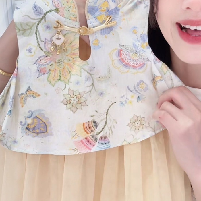 Váy Sườn Xám Cho Bé Gái Váy Không Tay Hoa Phong Cách Quốc Gia Cho Bé Gái Hanfu