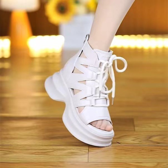 Dép Xăng Đan Nữ Đế Dày Retro Có Dây Buộc Thời Trang Dép Rỗng Mùa Hè Mới Thoáng Khí Đế Mềm Xăng Đ